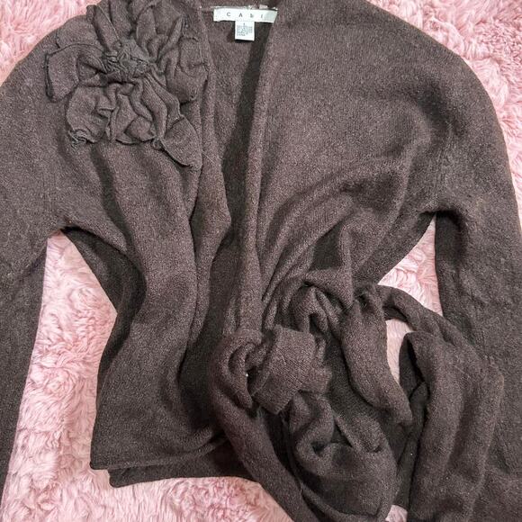Y2K cabi brown floral wrap tie cardigan - Picture 3 of 5